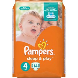 Подгузники, Pampers (Памперс) 8-14 кг р. 4 №14 слип энд плей макси ромашка